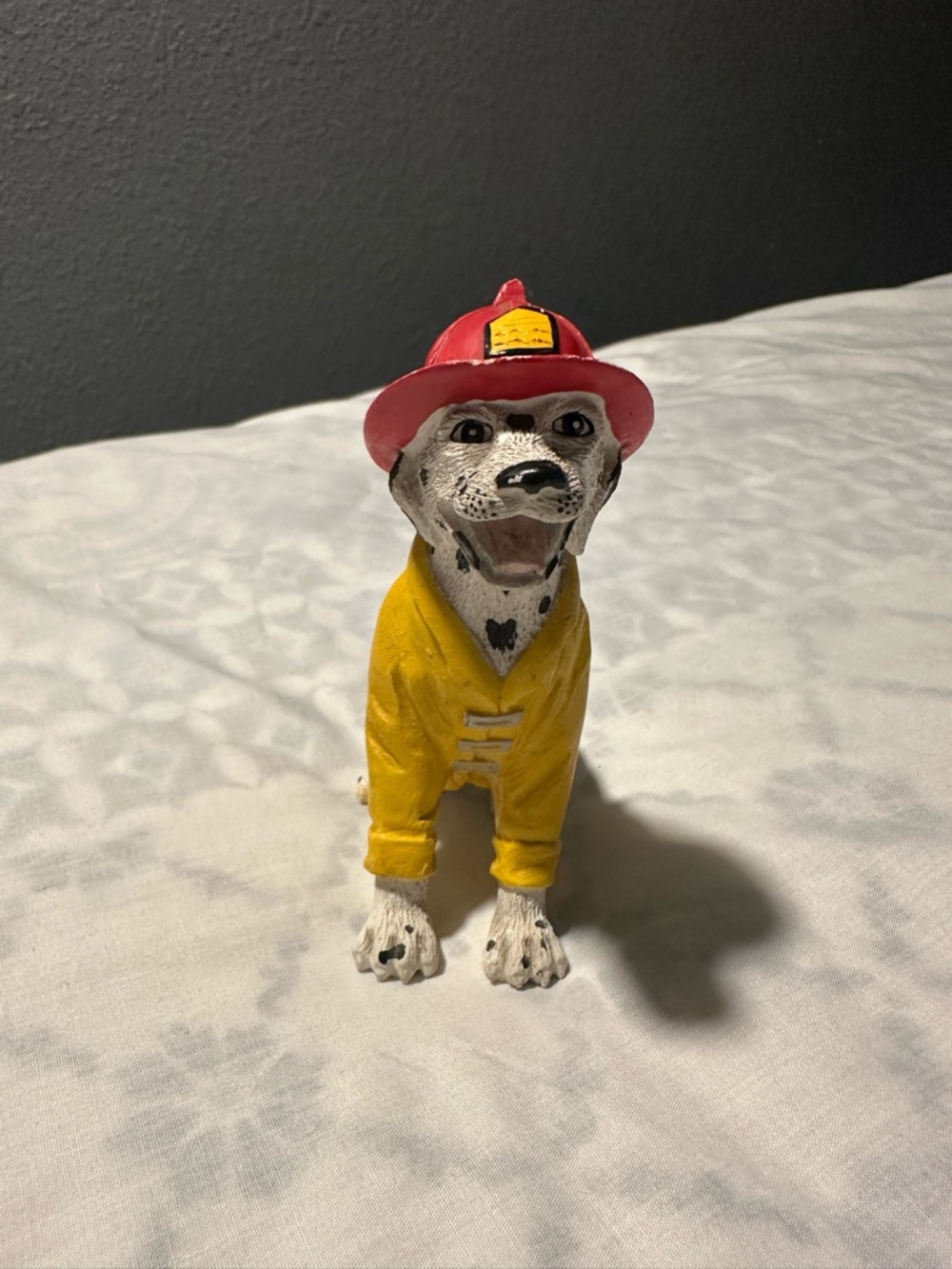 Vintage 1994 Dalmatian Firefighter Dog Figurine - Yellow Jacket, Red Helmet